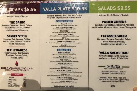 yalla mediterranean menu.